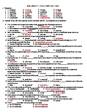 Đề kiểm tra học kì I môn Tiếng Anh Lớp 12 năm 2015 (Kèm đáp án)